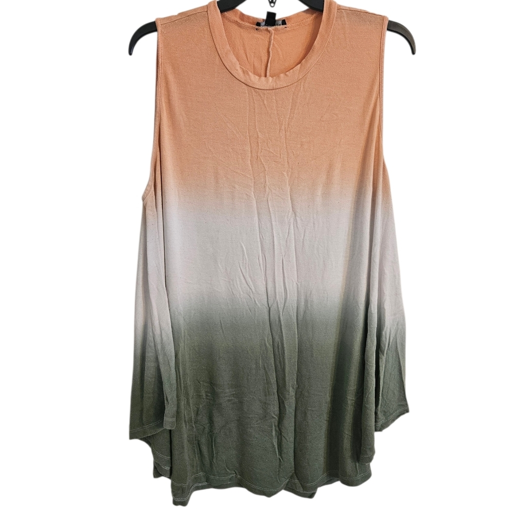 Lane Bryant Gradient Ombre Tank Top Peach Olive Sleeveless Swing Sz 18/20 *read - Picture 1 of 7